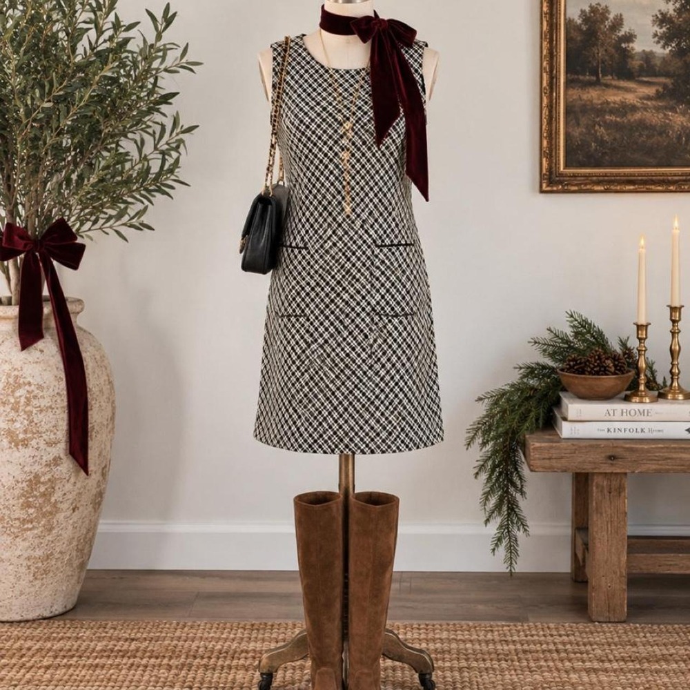 Vintage Talbots Black & White Plaid Shift Dress – Size 16